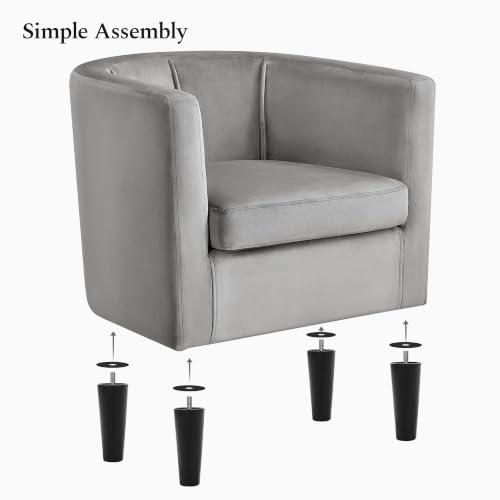 Yaheetech Barrel Accent Chair, Upholstered Modern Armchair, Gray | Soft Velvet Chair with High-Density Foam Seat, Barrel Sofa Chair for Living Room Bedroom Waiting Room - color: Grey, size: Set of 1