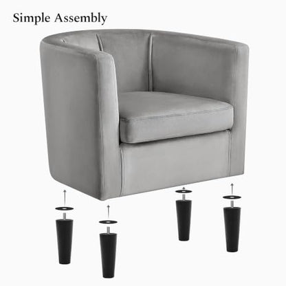 Yaheetech Barrel Accent Chair, Upholstered Modern Armchair, Gray | Soft Velvet Chair with High-Density Foam Seat, Barrel Sofa Chair for Living Room Bedroom Waiting Room - color: Grey, size: Set of 1