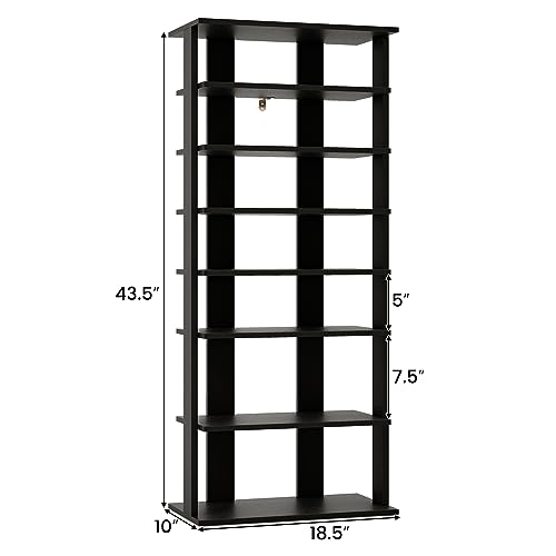Tangkula 8-Tier Vertical Shoe Rack, Space-Saving Corner Shoe Organizer for 14 Pairs, Narrow Shoe Storage for Entryway, Front Door, or Closet - color: Black, size: 10" x 18.5" x 43.5"