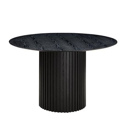 Round Pedestal Dining Table for 4-6, Mid-Century Modern Circular Fluted Drum Kitchen Table MDF Finish Tabletop for Dining Room Apartment, φ46.45'' x 29.25''H - Black - color: 46.45 Inches Black