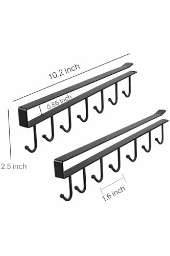 Under Cabinet Mug Holder 2 Pack, 6 Hooks Under Shelf Mug Organizer, Heavy Duty Metal Coffee Cup Holder Rack for Kitchen Cabinet, Space Saving Hanging Storage