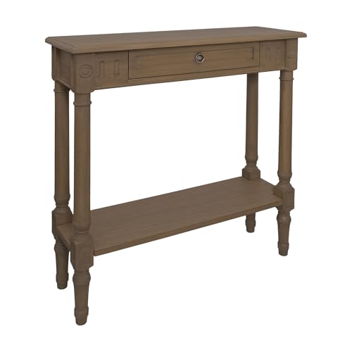 Marisol Brown Narrow Console Table for Entryway with Drawer | 31.5-inch slim sofa table with lower shelf, solid wood frame, natural finish, hallway storage for small spaces - color: Brown