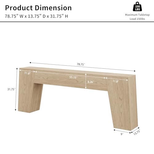78-Inch Console Table for Entryway, Light Oak Brown | Extra Long Farmhouse Sofa Table Behind Couch, Natural Wood Accent Entrance Table for Living Room Hallway - color: Light Oak