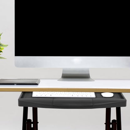 TEHAUX Under-Desk Keyboard Tray 20.67×9.06 in – Adjustable Slide-Out Drawer & Rotating Mouse Platform, Ergonomic Wrist Relief, Hidden Storage for Home Office & Gaming Desks