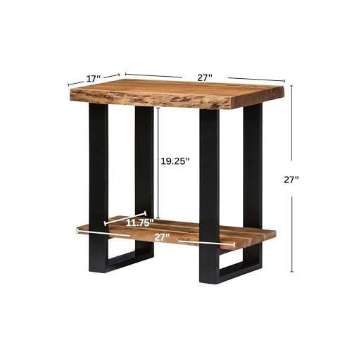 Alaterre Furniture Alpine 2-Tier End Table with Storage Shelf, 27”x17”x27” | Solid Acacia Wood Side Table with Live Edge Design and Metal Frame, Modern Nightstand or Accent Table for Living Room - size: 27"W 2-Tier