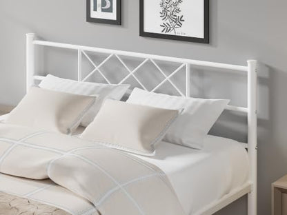 VECELO Queen Size Bed Frame with Headboard, Heavy Duty Bedframe with Strong Metal Slats, No Box Spring Needed & Easy Assembly, Pure White - color: Pure White, size: Queen