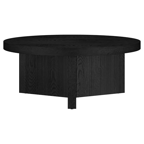 Henn&Hart 36" Scandinavian Fluted Coffee Table, Natural Black | Ribbed pedestal base and low profile bring Scandinavian style to small spaces including living rooms or family rooms - color: Natural Black, size: 36 inches