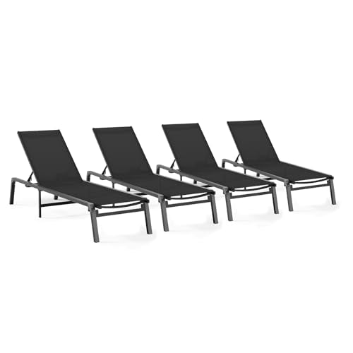 Patio Chaise Lounge Chair Set of 4, Foldable Lounge Chair for Outside, Aluminum Chairs with 5 Adjustable Backrest, Outdoor Pool Lounger for Poolside, Lawn, Patio, Black - color: Black, size: 4 Packs