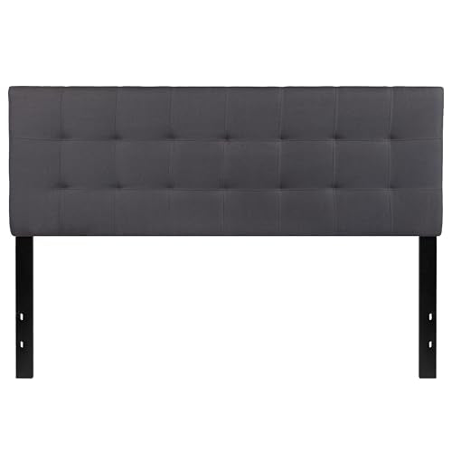 EMMA + OLIVER Dark Gray Queen Quilted Tufted Headboard | Adjustable Bed Rail Slots, Fabric Upholstered - color: Dark Gray, size: Queen