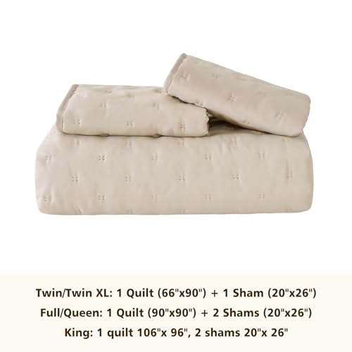 EMME Quilts Twin Size Bedding Sets, Beige Bedspread Soft Lightweight Pre-Washed Quilt, 2 Piece Cozy Reversible Microfiber Ultrasonic Coverlet with Pillow Sham (Leaf Pattern,66"x90") - color: 05-beige (Leaf), size: Twin/Twin XL(66" x 90")