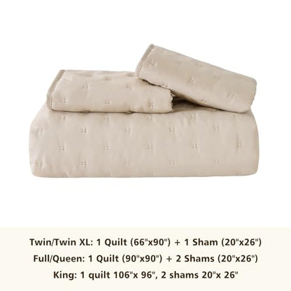 EMME Quilts Twin Size Bedding Sets, Beige Bedspread Soft Lightweight Pre-Washed Quilt, 2 Piece Cozy Reversible Microfiber Ultrasonic Coverlet with Pillow Sham (Leaf Pattern,66"x90") - color: 05-beige (Leaf), size: Twin/Twin XL(66" x 90")