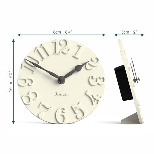 JONES CLOCKS® Hampstead Desk Clock | Freestanding | Pale Cream | Elegant Raised Moulded Numerals | Ideal for Shelf, Mantel, Living Room, Home Office or Bedside - color: Linen White
