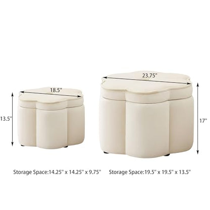 24" Small Modern Nesting Tables with Large Weight Capacity, Modern Nesting Side Tables with Space-Saving Design, Small Coffee Table with Side Storage Shelf for Living Room, Cream - color: Cream