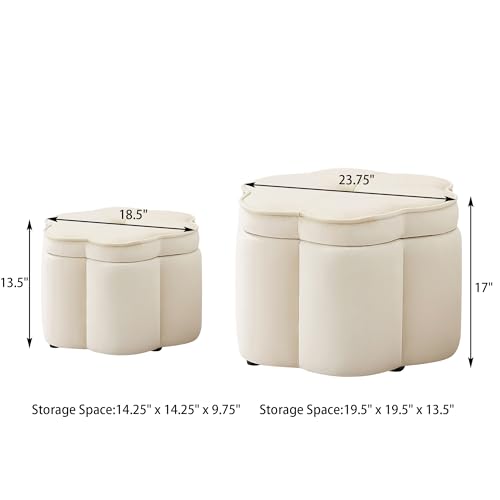 24" Small Modern Nesting Tables with Large Weight Capacity, Modern Nesting Side Tables with Space-Saving Design, Small Coffee Table with Side Storage Shelf for Living Room, Cream - color: Cream