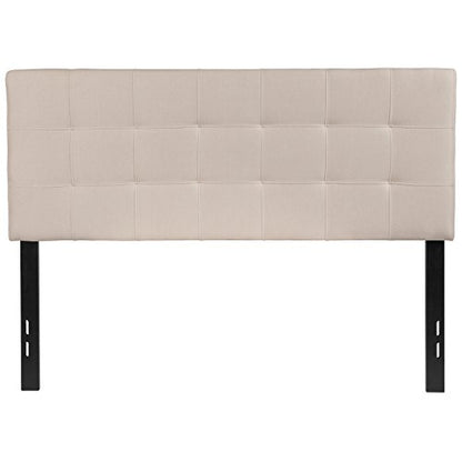 EMMA + OLIVER Beige Full Quilted Tufted Headboard | Adjustable Bed Rail Slots, Fabric Upholstered - color: Beige, size: Full
