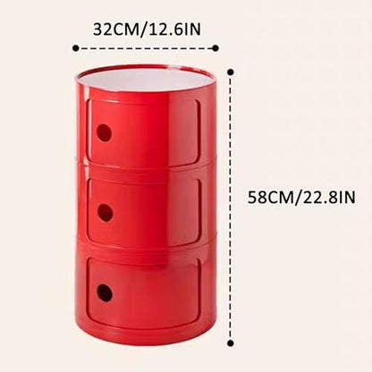 3 Tier Round Nightstand with Drawer, Red Round Side Table Small Plastic Storage End Table for Bedroom, Living Room, Bathroom - color: Red