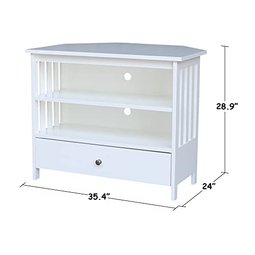 IC INTERNATIONAL CONCEPTS Solid Wood TV Stand with Shelves and Drawer in White - 28.9" Height - color: White