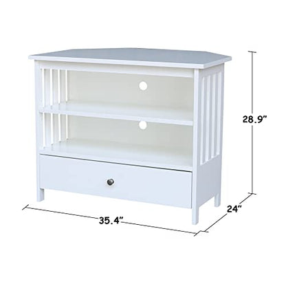 IC INTERNATIONAL CONCEPTS Solid Wood TV Stand with Shelves and Drawer in White - 28.9" Height - color: White