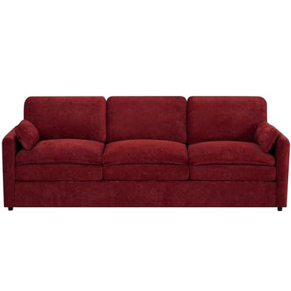 89" Chenille 3 Seats Sofa with 2 Pillows, Red | Modern Upholstered Sofa with Deeper Seats, Comfy Sofa with Thickened Cushions for Living Room, Apartment - color: Red, size: Sofa