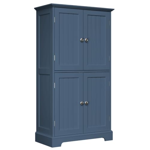 ChooChoo Bathroom Floor Cabinet with Adjustable Shelves | Bathroom Storage Cabinet, 4 Doors, Freestanding Cupboard for Living Room, Blue - color: Blue, size: 11.81"D x 23.62"W x 43.31"H