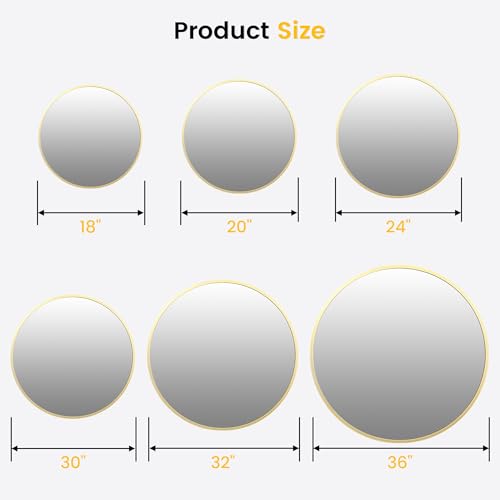 GarveeHome 32 Inch Round Bathroom Mirror, Gold Aluminum Frame Mirror | Rust Resistant Aluminum Frame / Modern Round Mirror Design / Easy Wall Mount Installation - color: Gold, size: 32"L x 32"W