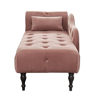60" Modern Velvet Chaise Lounge Indoor,Upholstered Lounge Chair with Left Armrest and Lumbar Pillow, Button Tufted Lounge Sofa for Living Room Bedroom Office,Mini Chaise Longue Sofa (Pink) - color: Pink