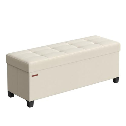 SONGMICS Storage Ottoman Bench, Foldable Foot Rest with Legs | End of Bed Bench, Storage Chest, 43.3 x 15 x 15.8 Inches, Load up to 661.4 lb, Cream, MELISA Collection ULSF018W01 - color: Cream White, style: without Flipping Lid