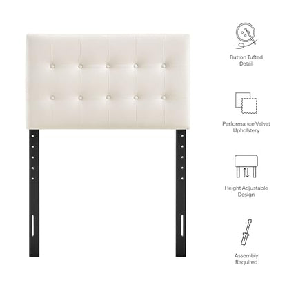 Modway Emily Twin Size Performance Velvet Headboard in Alabaster - Stain-Resistant Velvet Upholstery with Button Tufting and 7 Adjustable Height Positions - color: Alabaster, size: Twin