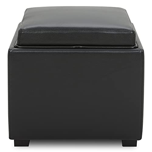 CHITA Storage Ottoman Cube with Tray Lid, Small Footstool with Storage, Square End Table for Living Room and Bedroom, Faux Leather in Black - color: Black