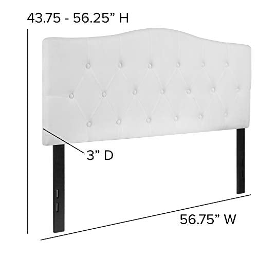 EMMA + OLIVER White Full Tufted Headboard | Adjustable Bed Rail Slots, Fabric Upholstered - color: White, size: Full