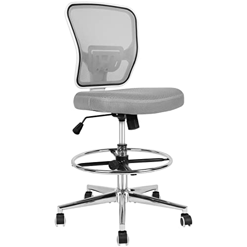 Drafting Chair, Tall Office Chair for Standing Desk, Drafting Stool with Lumbar Support, Adjustable Height and Foot Ring, Grey - color: Grey