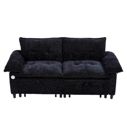 73" Plush Velvet Convertible Loveseat Sleeper Sofa Bed, Loveseat Convertible with Hidden Mattress, Sofa Bed Couch Simple Assembly for Small Apartment and Guest Space, Black - color: Black