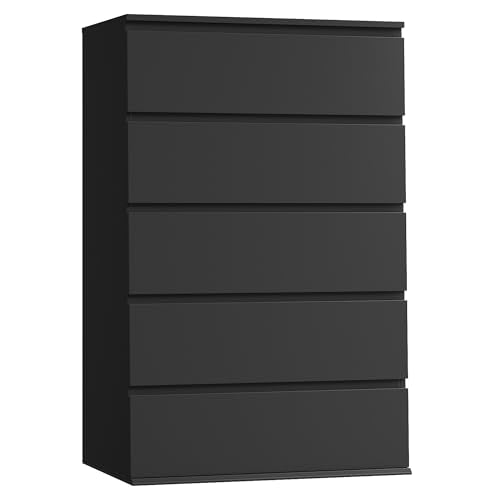 FOTOSOK Black Dresser, Dresser for Bedroom, 5 Drawer Chest of Drawers | 17.6D x 23.6W x 39.1H in Chest of Drawers, Dresser for Bedroom, Bedroom Dresser for Closet, Small Space/Apartment/Dormitory - color: Black