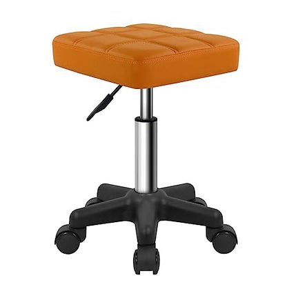 FURWOO Square Swivel Rolling Stool with Wheels PU Leather Height Adjustable Chair for Spa Salon Massage Pale Brown - color: Pale Brown