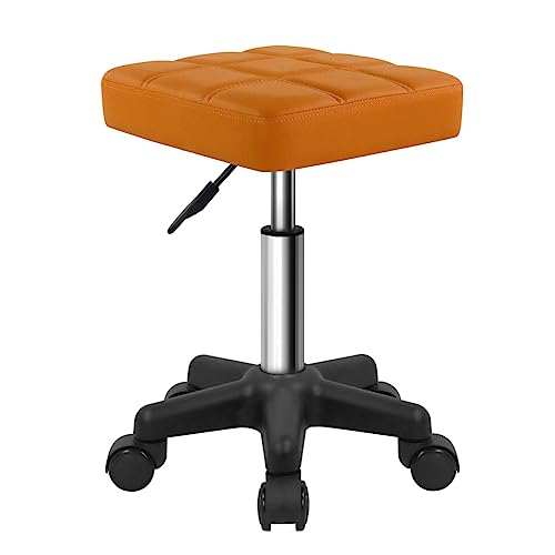 FURWOO Square Swivel Rolling Stool with Wheels PU Leather Height Adjustable Chair for Spa Salon Massage Pale Brown - color: Pale Brown