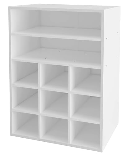 HAIOOU Shoe Cubby, 9-Cube Stackable Wood Shoe Rack Organizer 24 Inch, White | 5-Tier Freestanding Shoe Stand with 2 Storage Shelf, Holds 10-15 Pairs, Ideal for Apartment, Entryway, Closet Organization