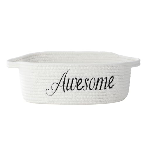 Gift Basket Empty small woven cute Rope baby basket- Gifts for Mom Shower | baby basket- Gifts for Mom Shower Birthdays wedding wicker Cotton Storage Basket for Dog Toys Shelf Easter Basket - color: White-Awesome