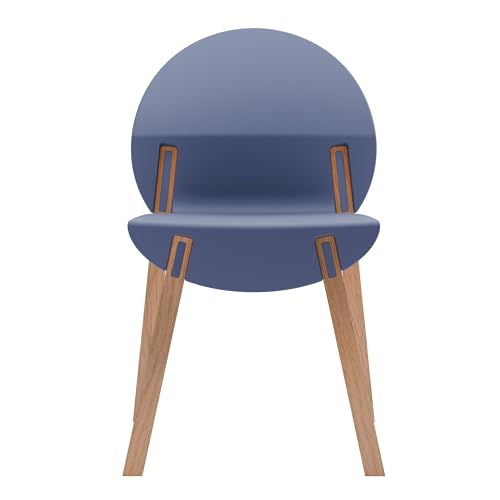 Stackable Plastic Dining Chair Set of 4, Modern Dining Chairs, 330lb Capacity, Protective Pads, 5-Second Cleanup, Kitchen, Dining Room, Balcony, Café, Commercial Use, Grey Blue Seat & Oak Legs - color: Blue