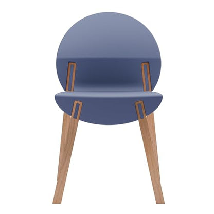 Stackable Plastic Dining Chair Set of 4, Modern Dining Chairs, 330lb Capacity, Protective Pads, 5-Second Cleanup, Kitchen, Dining Room, Balcony, Café, Commercial Use, Grey Blue Seat & Oak Legs - color: Blue