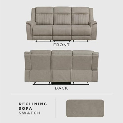 Lexicon Polished Microfiber Wall Hugger Manual Double Reclining Sofa, Dove | 86"W Upholstered 3 Seater Manual Sofa Recliner for Living Room/Apartment, Tool Free Assembly - color: Dove, size: Reclining Sofa