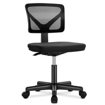OLIXIS Armless Home Office Chair, Ergonomic Small Desk Chair | Mesh Back, Removable Washable Foam Cushion, Height Adjustable, Rolling Swivel Wheels, Small Space, Black - color: Black