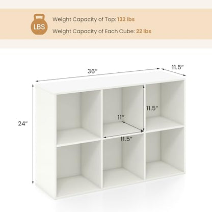 Giantex 6-Cube Bookcase, 3-Tier Cubby Bookshelf, Horizontal Vertical Display Rack with Anti-Tipping Kits, Modern Storage Organizer Shelf Unit for Bedroom, Living Room, Study Room, White | Horizontal Vertical Display Rack with Anti-Tipping Kits, Modern Sto