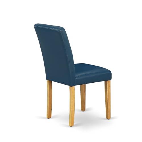 East West Furniture ABP4T55 Abbott Parson Kitchen Chairs - Oasis Blue Faux Leather Padded Dining Chairs, Set of 2, Oak - color: Abp4t55