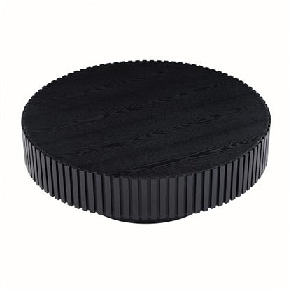 39.37'' Black Round Coffee Table for Living Room, Modern Wood Nesting Coffee Table Handcraft Circle Fluted Drum Coffee Table, Easy Assembly - color: Black, size: 39.37"x23.62"x13.42"