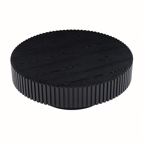 31.49'' Black Round Coffee Table for Living Room, Modern Wood Nesting Coffee Table Handcraft Circle Fluted Drum Coffee Table, Easy Assembly,Black - color: Black, size: 31.49"x17.91"x13.77"