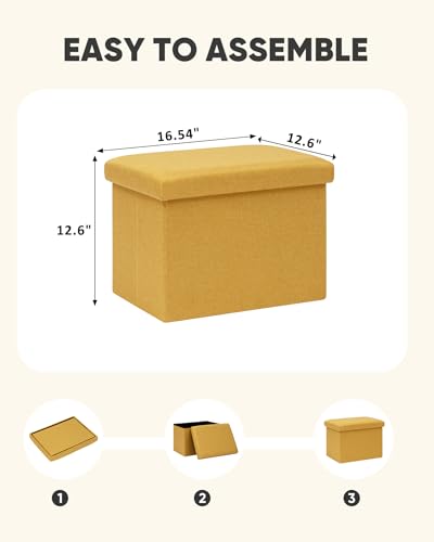 PINPLUS Flat Top Folding Linen Storage Ottoman 16.5", 36L Collapsible Storage Cube with Lid, 250 lbs Load Capacity, Fabric Foot Rest Seat for Living Room, Bedroom, Closet,Yellow - color: Yellow