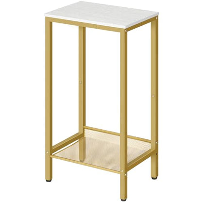 HOOBRO Tall Side Table, Industrial End Telephone Table with Adjustable Mesh Shelves, Small Tall Nightstand for Living Room, Bedroom, Entryway, Office, White and Gold DW03DH01 - color: White + Gold