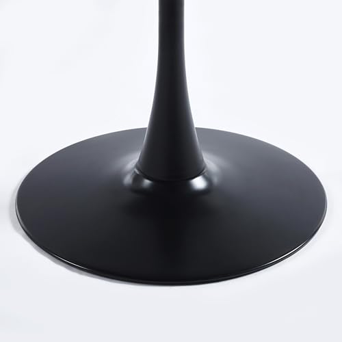 31.5 Inch Round Tulip Dining Table, Dark Walnut MDF Top with Black Pedestal Base, Mid-Century Modern Kitchen Table for 2, Apartment and Breakfast Nook - color: Black and Dark Walnut
