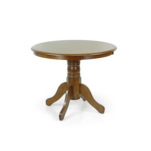 Round Solid Wood Dining Table 38.5'' D with Pedestal Base, Kitchen Round Table for 2 and 4 Persons, Restaurant Table, Medium Brown Color - color: Medium Brown