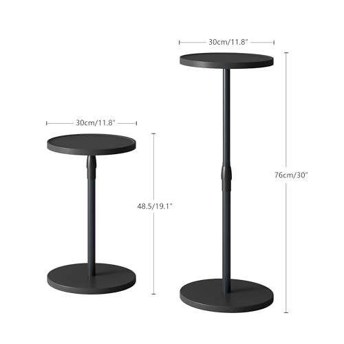 Adjustable Round Side Table, Pedestal Drink Table for Small Spaces | Small End Table, Tall Round Nightstand for Living Room Bedroom Black Wood Grain ET-010BW - color: Black Wood Grain